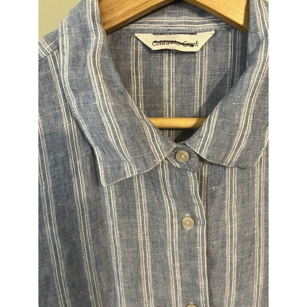 Coldwater Creek Womens 100% Linen Striped 3/4 Sleeves Shirt Pockets Resort L - Picture 4 of 9